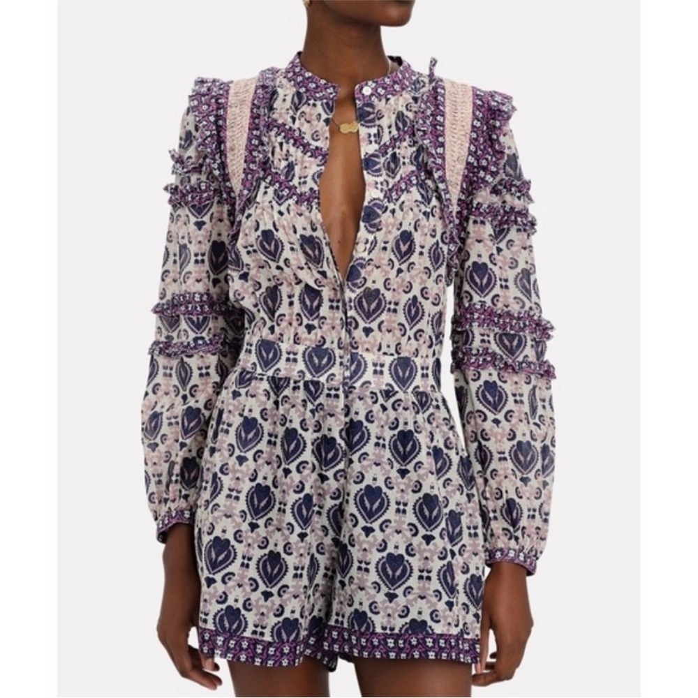 Sea New York Brigitte Border Long Sleeve Romper Size 12 Multicolor Purple NWOT